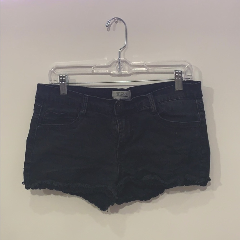 Black jean shorts ruffled edges